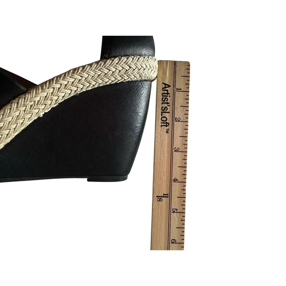 L'Amour Des Pieds Women's 9M Black Leather Wedge Espadrille Heeled Sandals